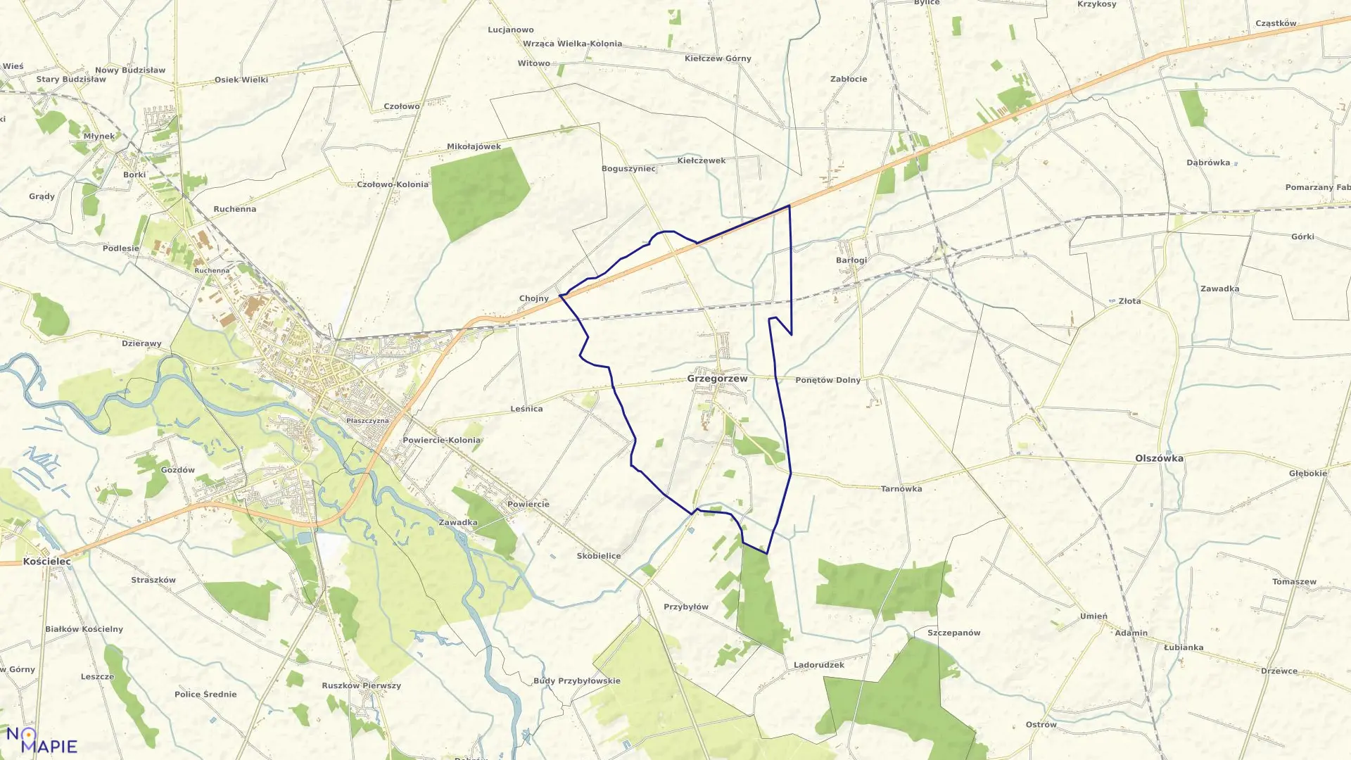 Mapa obrębu GRZEGORZEW w gminie Grzegorzew