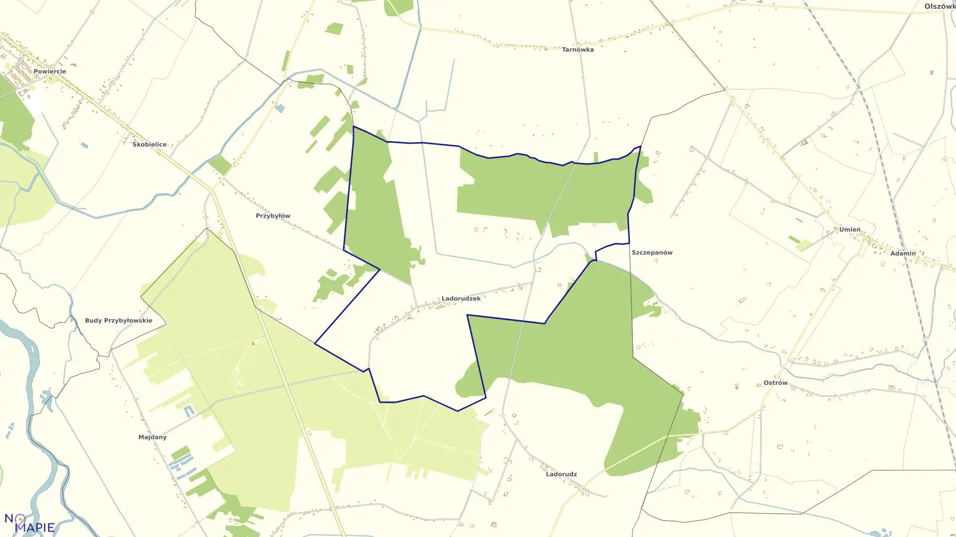 Mapa obrębu LADORUDZEK w gminie Grzegorzew